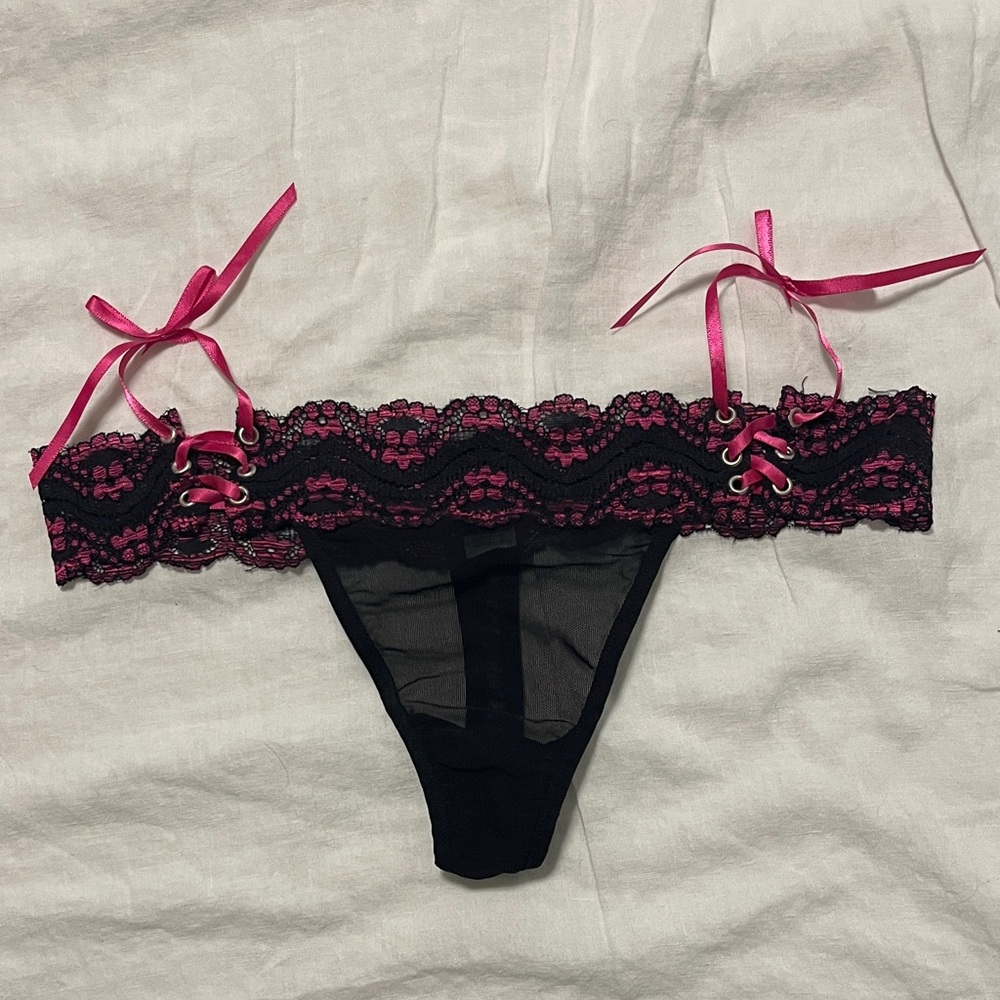 Frederick's of Hollywood Black and Pink Lace Panty
